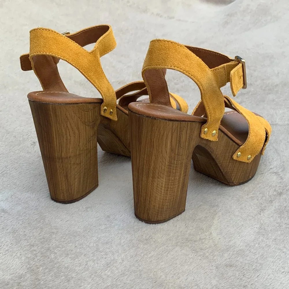 Aldo Deleniel Suede and Wooden Platform Block Heels Sz9 - Picture 8 of 16
